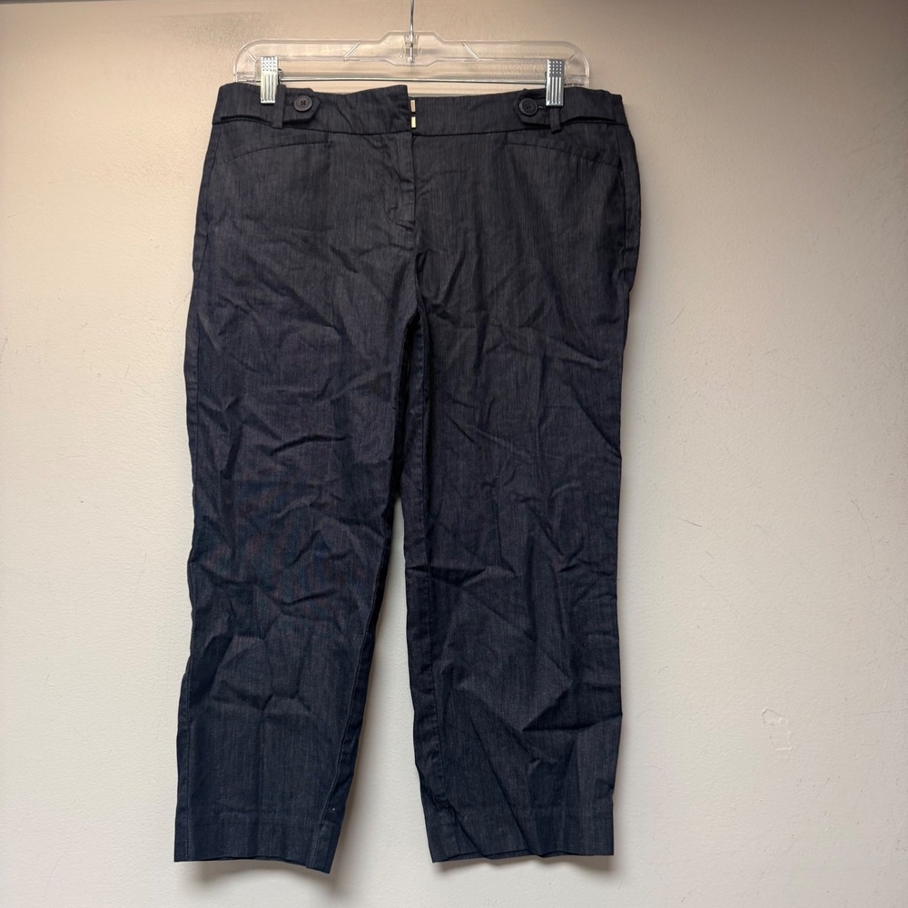 LOFT Original Cropped Pants Women 8P Blue Excellent Petite Button Tab Trousers